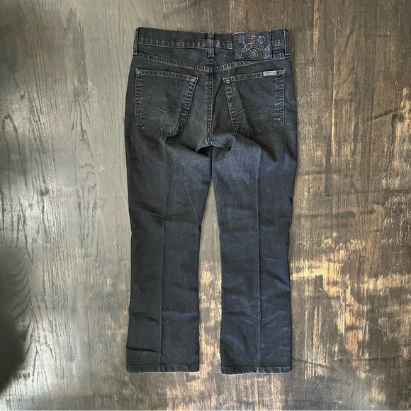 7 For All Mankind Women’s Black Boot Cut Jeans Rhinestone Detail sz 28 Y2K - Picture 3 of 6